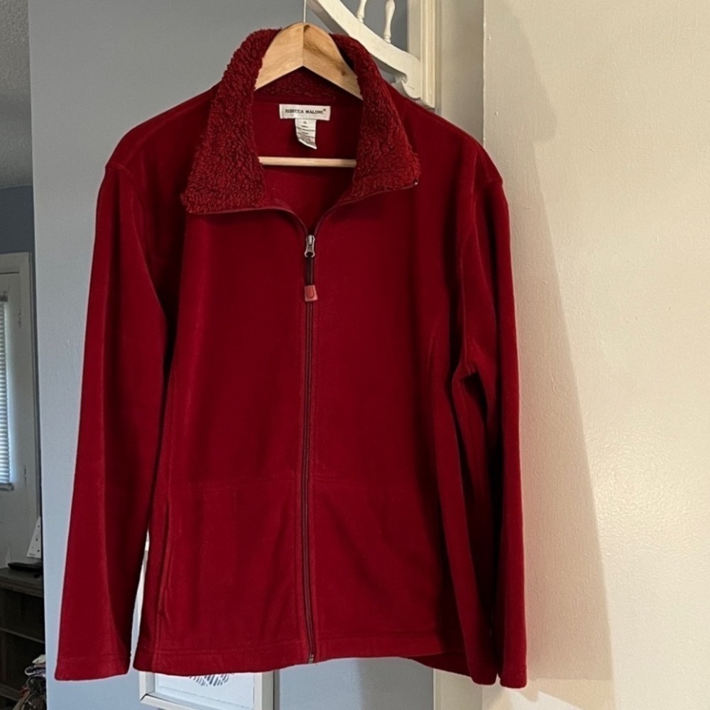 Rebecca Malone Women's Burgundy Full Zipper Front Fleece Teddy Jacket Size XL